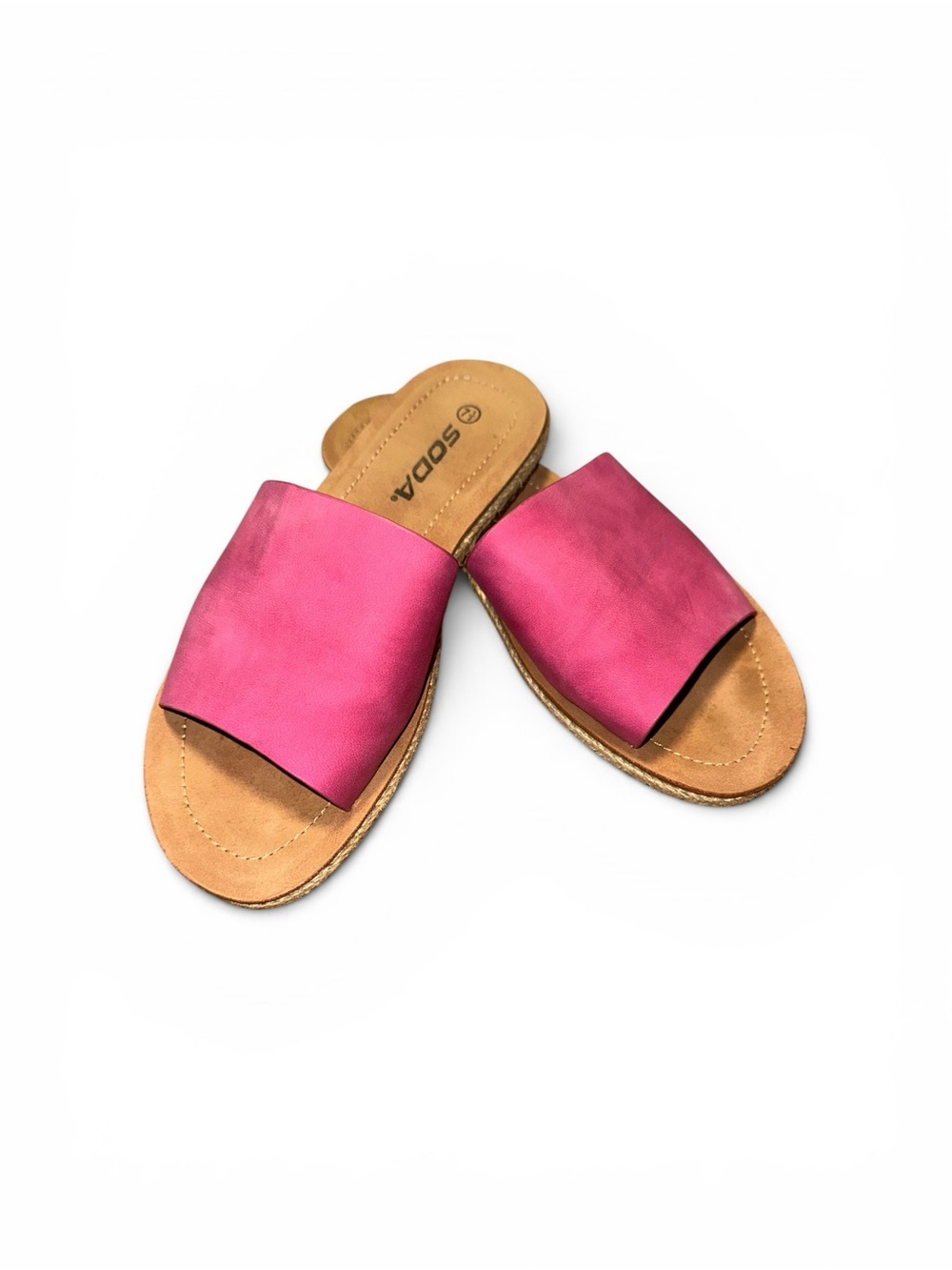 Soda Airway Pink Slide-On Flats with Tan Footbed and Jute Braid Accent Size 7.5M